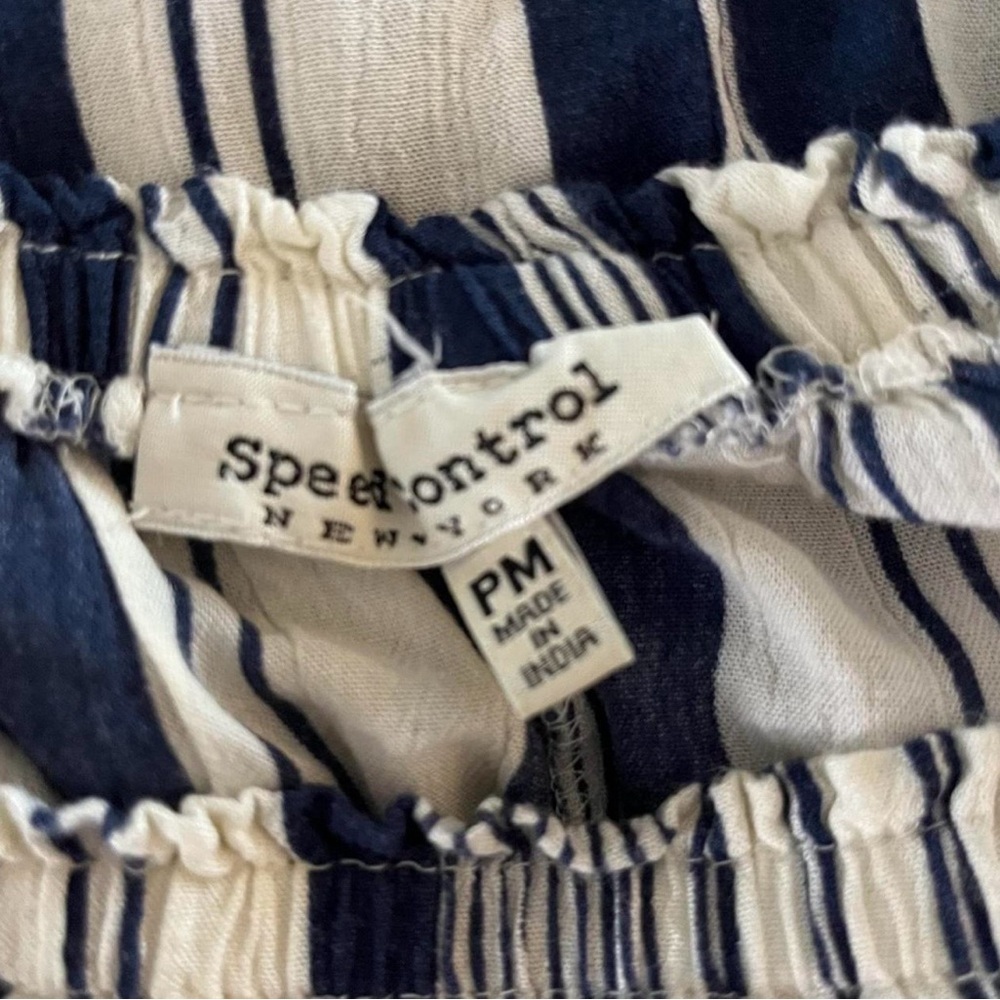 Off-Shoulder Navy & White Striped Dress Beach Cover-up - Picture 4 of 4